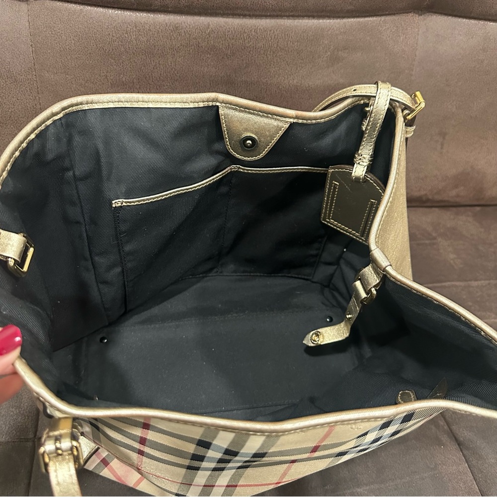 💯 Authentic RARE Burberry Canterbury Horseferry Check Tote Gold Purse Handbag - Picture 11 of 17